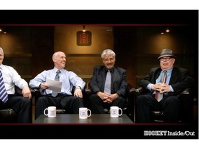Former Canadien Chris Nilan (left) joins Gazette sports editor Stu Cowan, columnist Jack Todd and blogger Mike Boone for taping of HI/O Show on June 4, 2014.
