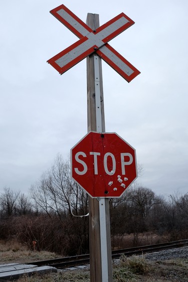 Train crossing sign in Hudson