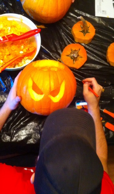 Jesse takes care in his pumpkin project for 2015
