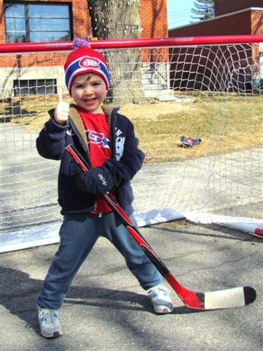 Four year old Gabi is all set for the Playoffs !!   Guess who he's rooting for !...Go-Habs-Go !!