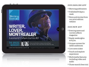 Montreal Gazette's new evening tablet edition, introduced in October 2014.