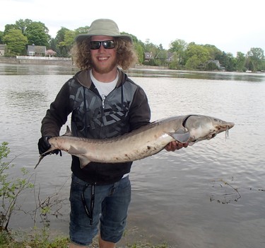 My son Kevin caught his 1st sturgeon in Ile Bizard.  It was not what we expected to catch. We released it after we took a few pictures with it.