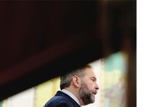 NDP leader Tom Mulcair speaks to the the National Forum on Clean Energy on Parliament Hill Friday, Oct. 3, 2014 in Ottawa.