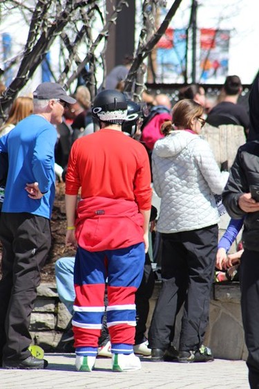 On Sunday, in Mont -Tremblant, I caught this Habs enthusiast showing his true colours while at the ski slopes!