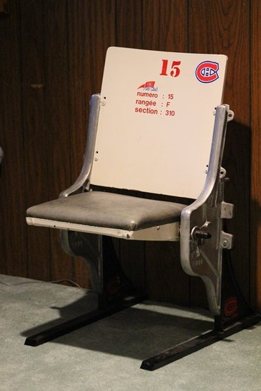 Vintage chair from The Forum! hopefully it will bring good luck to the Habs sitting in our basement!