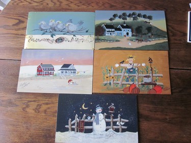 The Christmas mailbox painting was sent independently, these are spring, summer, fall and winter.