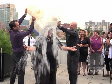 Aug. 21, 2014: Challenge accepted - Denis Coderre completes the ice-bucket challenge to benefit ALS research.