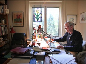 McGill professor Derek Drummond at his home in Westmount on Tuesday, Oct. 7, 2014.  He's been the hilarious host and roaster of the annual Leacock Luncheon and Lecture for the last 25 years.