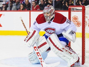 Canadiens goalie Carey Price follows the play during game against the Flames on Oct. 28, 2014 at the Scotiabank Saddledome in Calgary. The Canadiens won 2-1 in a shootout.