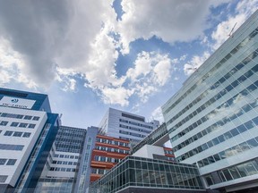 A view of Block C and D buildings at the MUHC superhospital.