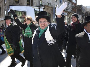 March 16, 2014: Denis Coderre takes part in Montreal's St-Patrick's Parade.