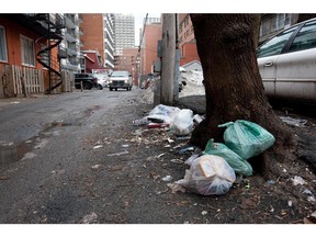 MONTREAL, QUE.: MARCH 5, 2011--A litter and garbage strewn ally leading to Milton street in the McGill Ghetto, as the city is about to start the annual spring clean up, in Montreal Tuesday April 5, 2011.  (Allen McInnis / THE GAZETTE)