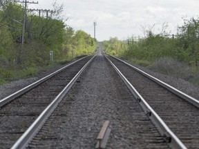 The CN rail line looking east from the level crossing at Woodland Ave. in Beaconsfield Thursday, May 09, 2013.
