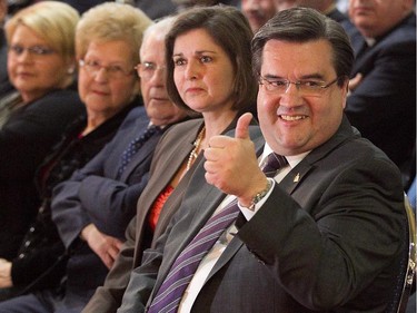 Nov. 14, 2013: Denis Coderre gives a thumbs- up to those gathered to attend his swearing-in as Montreal mayor.