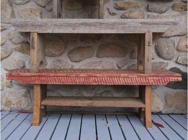 Stools made from reclaimed wood at the the Rigaud home of Roger Brabant.