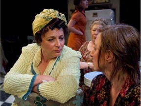 Astrid Van Wieren, left, as Germaine Lauzon and Anik Matern as Thérèse Dubuc on the set of Belles Soeurs, The Musical at the Segal Centre.