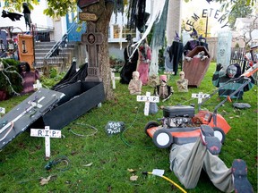 Some of the many decorations outside Brent Smitheman's home in Montreal on Sunday, October 17, 2010.