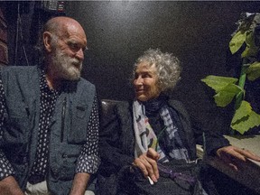 Graeme Gibson and Margaret Atwood chat back stage at Hudson Village Theatre on Monday, Oct. 20.