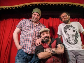 Weird Ass Game Show organizers Dan Derkson, left, and Jason Yearow, right, and Wiggle Room owner Jeremy Hechtman, centre, at the Wiggle Room in Montreal on Thursday, October 23, 2014.