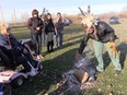 Elder says prayers during Rally in support of the Kahnawake Membership Law in Kahnawake on Monday October 27, 2014. The Membership Law rules that Mohawks who marry non-natives must leave the community.