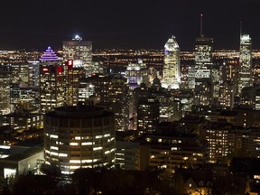 Montreal's skyline at night shot from the Mount Royal lookout on  Monday Oct. 27, 2014.