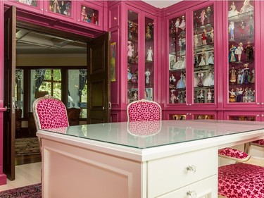 Wall-to-wall cabinetry houses the Barbie collection in this $12-million mansion on Nun's Island in Verdun, on Friday, Oct. 3, 2014.