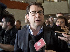 Bernard Drainville PQ MNA for  Marie-Victorin in Longueuil, addresses media at the PQ meeting of the presidents council, at the Delta Hotel in Sherbrooke, east of Montreal, Saturday, October 4, 2014.