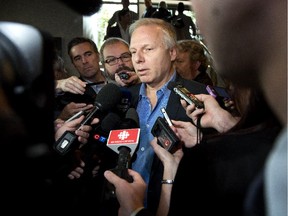 Jean-François Lisée addresses media at PQ meeting in Sherbrooke on Saturday, Oct. 4, 2014.