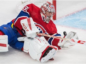 Canadiens goalie Carey Price makes a save against the Ottawa Senators during preseason action at the Bell Centre on Oct. 4, 2014.