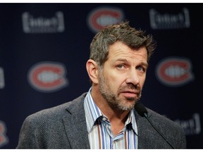 Montreal Canadiens general manager Marc Bergevin speaks to members of the media at the Bell Sports Complex in Brossard near Montreal, on Monday, October 6, 2014.