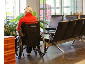 A client of the Constance-Lethbridge Rehabilitation Centre in N.D.G. sits in the lobby Wednesday, Aug.27, 2014.