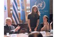 British Actor and UN Women Goodwill Ambassador Emma Watson (C) speaks next to Uruguay's Vice President Danilo Astori (L) and the Director of the UN Women Programme Division Gulden Turkoz-Cosslett (R) during the presentation of the UN Womens HeForShe campaign to Non Governmental Organizations at the Uruguay's Parliament in Montevideo on September 17, 2014.