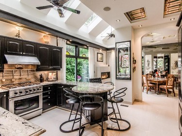 Natural light from the skylights fill the kitchen.