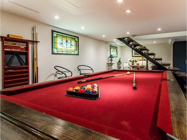 The billiards table in the basement.