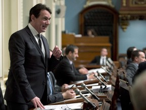 Parti Quebecois MNA Pierre-Karl Peladeau questions the government over the Trans Canada Pipeline project, Wednesday, October 22, 2014 at the legislature in Quebec City.