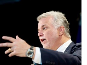 Quebec Premier Philippe Couillard at a news conference in Quebec City on September 29, 2014.