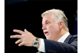 Quebec Premier Philippe Couillard at a news conference in Quebec City on September 29, 2014.