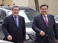 May 6, 2014: Montreal Mayor Denis Coderre with Quebec City Mayor Regis Labeaume on their way to meet Premier Philippe Couillard in Quebec City.