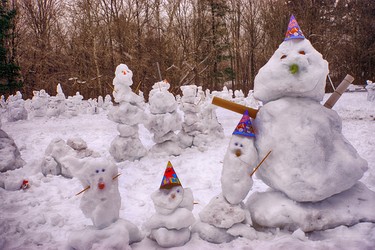 This is a photo of the attempt to make the most snowmen in one hour at the Hudson winter fest this weekend, much too cold and no workable snow.