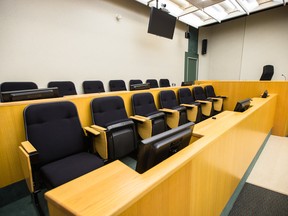 An empty courtroom.
