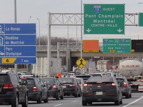 Traffic on the way to the Champlain Bridge.