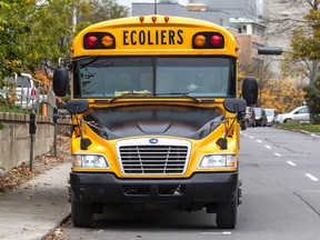 A school bus rear-ended a truck on Papineau St.