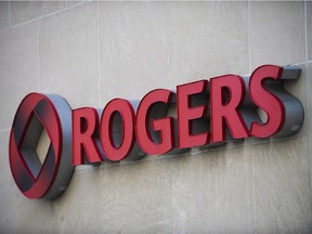 The Rogers Communications sign at the company's headquarters in Toronto.