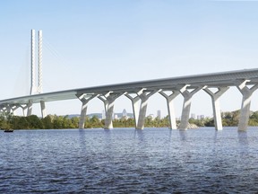 The design for the proposed new Champlain Bridge is shown in an artist's rendering.