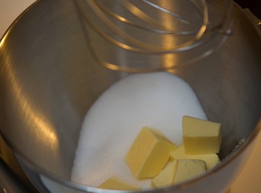 Get the sugar and butter together in the food processor.