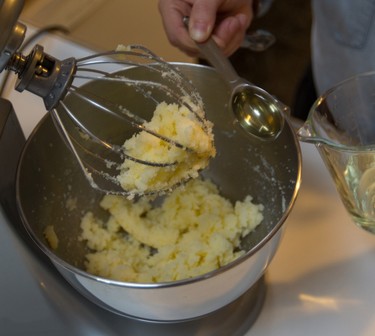 Adding 3 tablespoons for canola oil to butter and sugar creamed together.