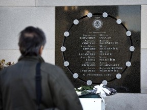 File photo: Commemorative plaque at the Université de  Montréal where 14 women were killed by a lone gunman in 1989 at the École Polytechnique.