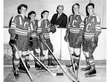 Future Montreal Canadiens defenceman Guy Lapointe (far right) with his Immaculate-Conception teammates in an early 1960s photo.