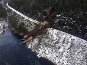 The lone employee on board a cargo train bound for Labrador was missing Thursday, November 6, 2014, while one of two locomotives was submerged in the Moisie river, 20 kilometres north of Sept-Îles.