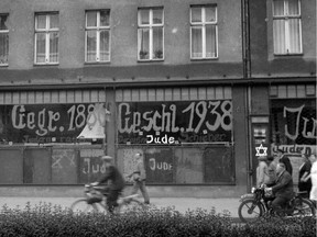A picture dated November 10, 1938, in an unlocated city in Germany, shows a Jewish-run store after it has been vandalized by Nazis.
